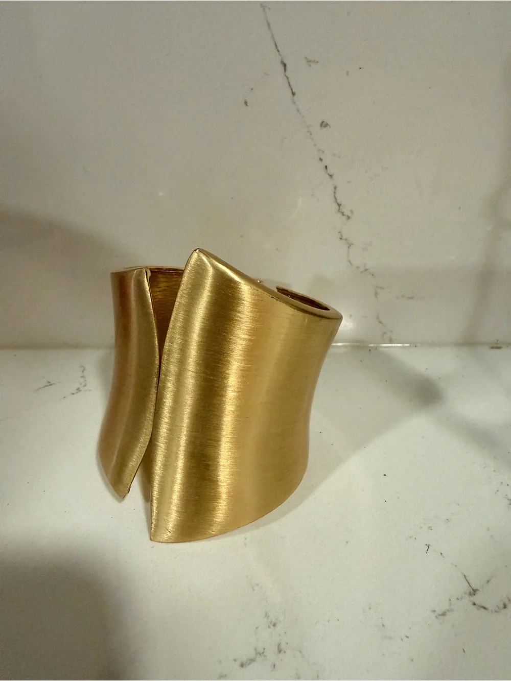 Gold Metal Asymmetrical Cuff Bracelet Hinged Closure